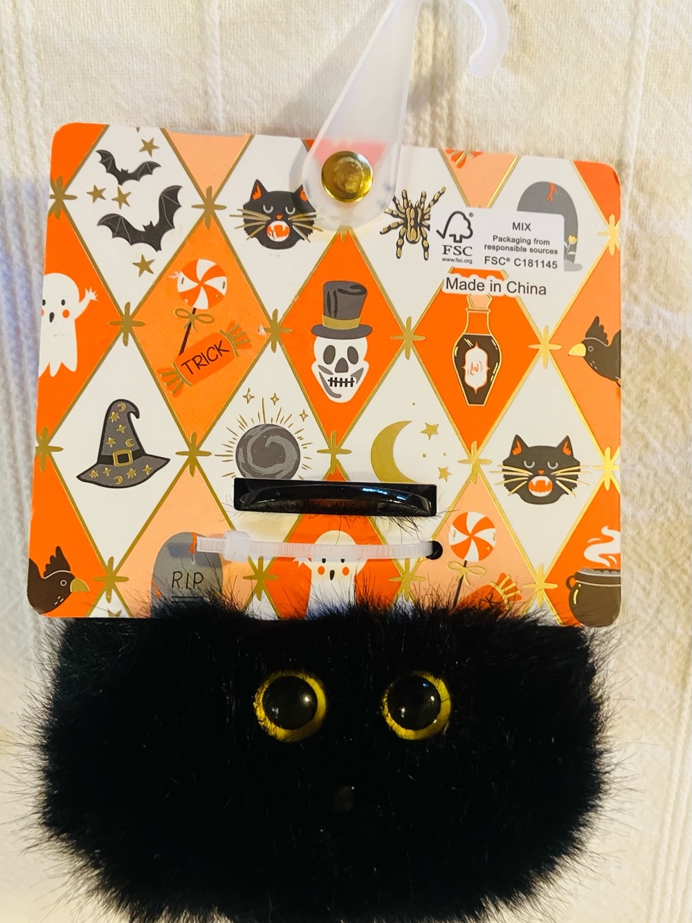 NWT Piper K Rare Spooky Halloween Fluffy Black Cat Hair Claw Clip - Picture 3 of 3